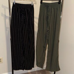 Striped Black & White and Olive Green & Black Straight Leg Pants